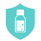 Teal shield with vaccine vial