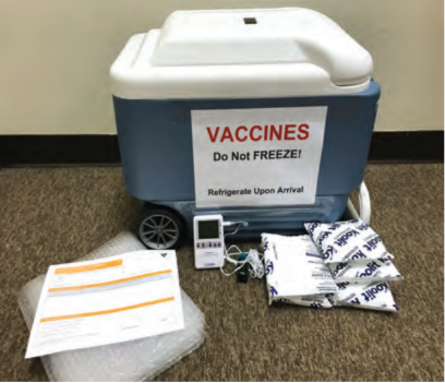 Blue cooler with vaccine cooling products and stock